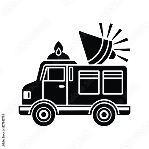 Fire engine with siren icon silhouette vector with white background