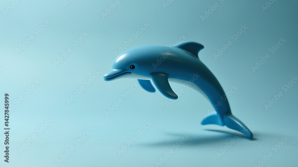 Fototapeta premium Creative composition of toy dolphin placed on blue surface for ocean concept in studio