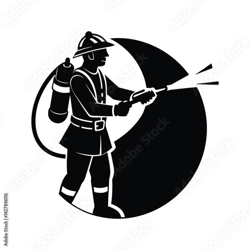 Firefighter water spray icon silhouette vector with white background