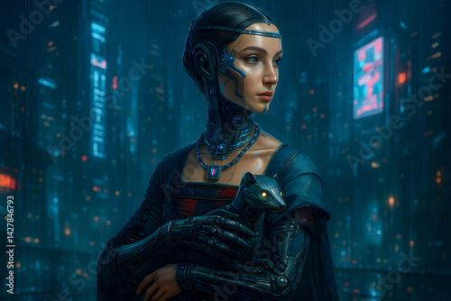 Cyberpunk woman with facial augmentations