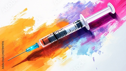 colorful illustration of a syringe with covid-19 vaccine and artistic background photo