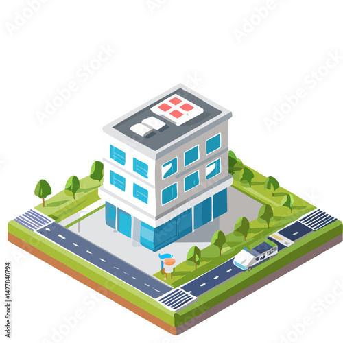 cartoon healthcare and medical concept. vector isometric city