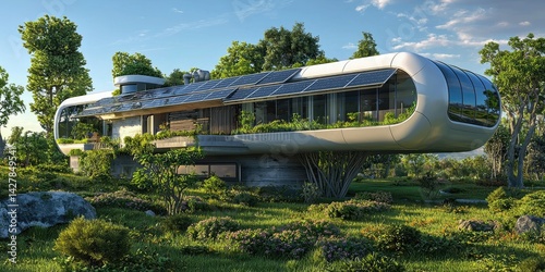 Wallpaper Mural A futuristic smart home with solar panels and eco-friendly design. Torontodigital.ca