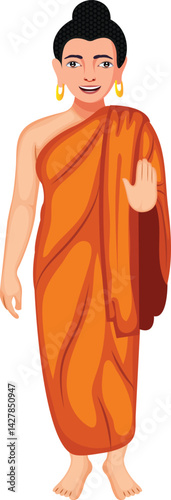 Gautam Buddha Standing Cartoon Character Vector Illustration (Royalty Free)