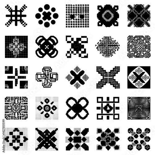 Intricate Tribal Geometric Patterns in Black and White for Artistic Designs