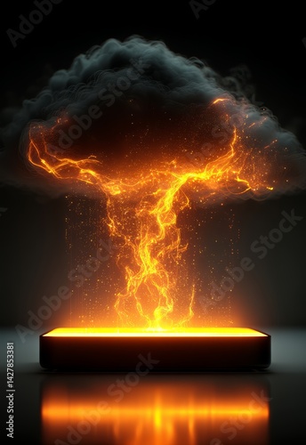 Neon Inspired Cloud Computing Concept with Explosive Elements and Vibrant Lighting Effects