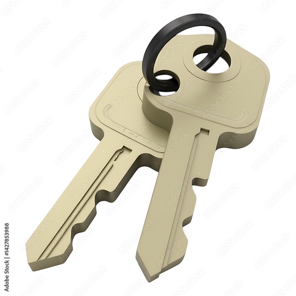 Two Beige Keys on White Background 3D Render Two Beige Keys on White Background 3D Render