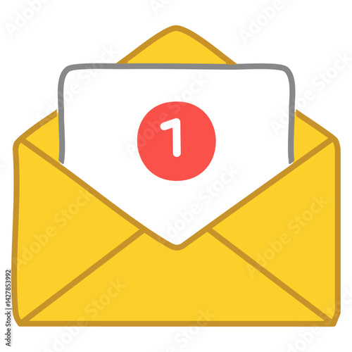 Yellow email or mail with notification icon flat