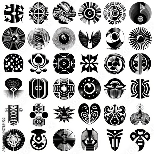 Intricate Black and White Tribal Patterns with Geometric Designs and Shapes
