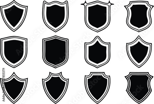 A Set of Black different type Shields Silhouette Black Vector Illustration