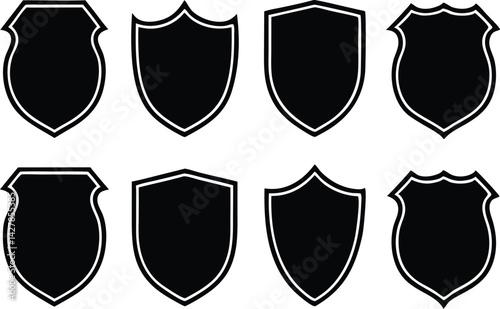 A Set of Black different type Shields Silhouette Black Vector Illustration