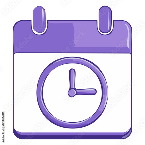 Purple calendar clock icon 3d