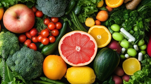 Vibrant Variety of Fresh Produce: A Colorful Array of Fruits and Vegetables