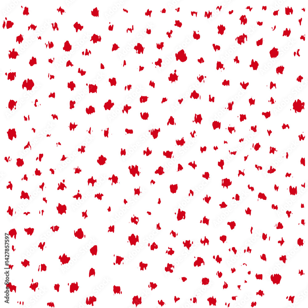 Red floral motifs scattered across a white background, creating a cheerful and vibrant pattern.