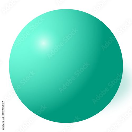 A glossy, teal 3D sphere with subtle highlights and shadows, set against a white background.