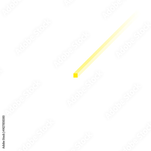 A single small yellow square glows brightly at the center, with a faint yellow line extending diagonally across a white background.
