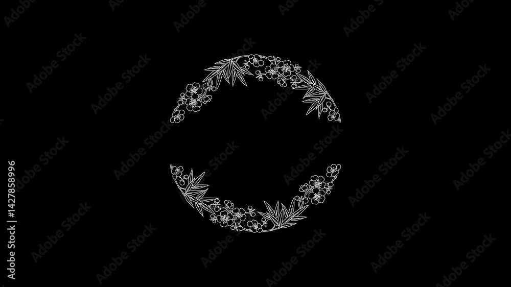 animated Beautiful flower wreath floral decoration art Text Frame With alpha channel. Wedding titles, copy space.