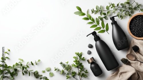Elegant Skincare Containers Surrounded by Fresh Green Leaves and Natural Elements