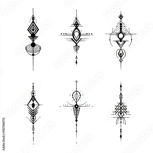 Geometric Tribal Patterns in Black and White for Peaceful Ethnic Design