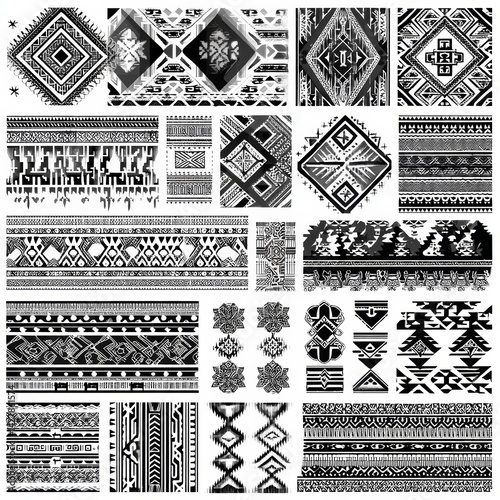 Black and White Tribal Patterns Featuring Geometric Designs and Ethnic Motifs