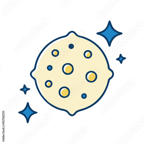Cartoon white dwarf planet with stars in a whimsical style  