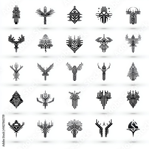 Black Tribal Geometric Patterns in a Bundle of Unique Designs for Creative Projects
