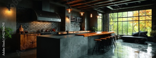Modern Industrial Kitchen Interior with Stylish Design and Natural Light