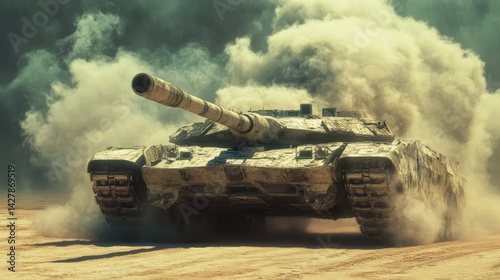 a close up of a tank with a gun on a desert field, futuristic battle tank, futuristic tank is on fire