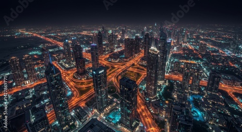 Modern City Skyline at Night
