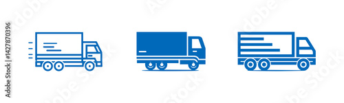 Streamlined truck designs showcasing different delivery stages in blue tones