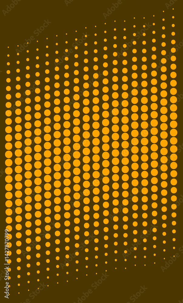 Abstract illustration featuring a matrix of circular dots in vibrant yellow tones arranged on a brown background. The variation in dot size creates a visual effect of depth and perspective.