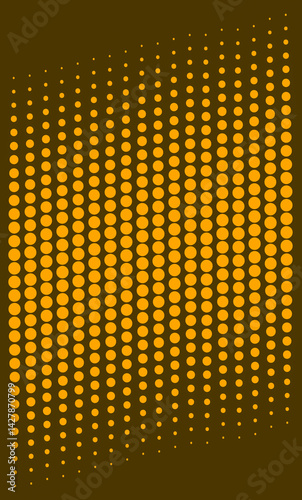 Obraz na płótnie Abstract illustration featuring a matrix of circular dots in vibrant yellow tones arranged on a brown background. The variation in dot size creates a visual effect of depth and perspective. w salonie