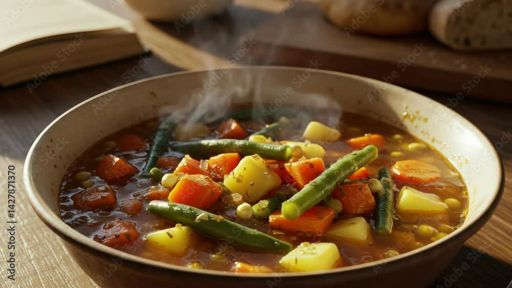 Aromatic Steaming Vegetable Soup in Rustic Bowl Aromatic Steaming Vegetable Soup in Rustic Bowl