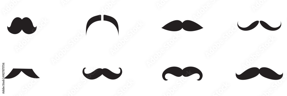 mustache silhouette vector set, moustache icon collection  . set of mustaches. set of mustache vector . 