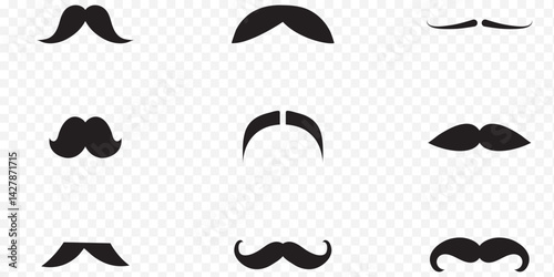 mustache pack collection in flat design . Moustache Silhouette, Set of mustache icon vector . 