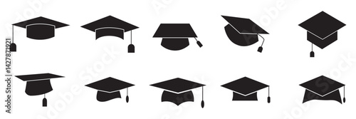 Graduate college icon set. flat illustration of vector icon . Academic cap. Graduation student black cap and diploma. 