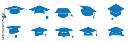 Graduate college icon set. flat illustration of vector icon . Academic cap. Graduation student black cap and diploma. 