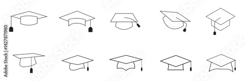 Graduate college icon set. flat illustration of vector icon . Academic cap. Graduation student black cap and diploma. 
