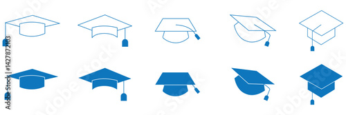 Graduation cap icon set. Line and glyph graduation hat.  Academic graduation cap icon .  