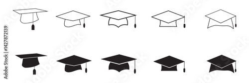 Graduation cap icon set. Line and glyph graduation hat.  Academic graduation cap icon .  