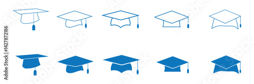 Graduation cap icon set. Line and glyph graduation hat.  Academic graduation cap icon .  
