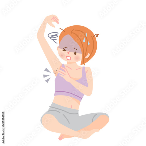 自分の脇の毛を見て驚く女性