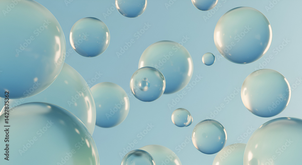 Abstract background featuring a cluster of soft, transparent blue bubbles gently floating in the air Abstract background featuring a cluster of soft, transparent blue bubbles gently floating in the air