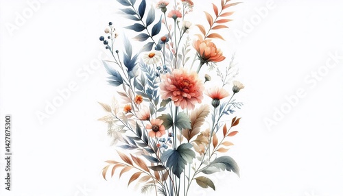 Watercolor floral vertical background with soft botanical elements