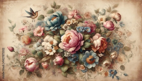 Watercolor floral vertical background with soft botanical elements