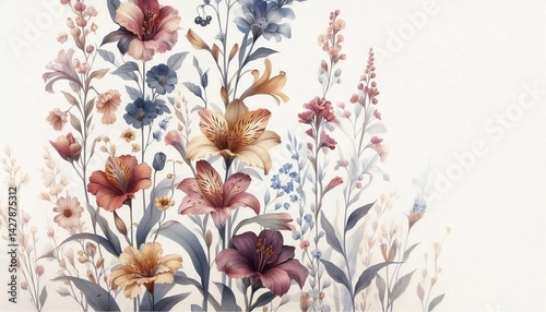 Watercolor floral vertical background with soft botanical elements