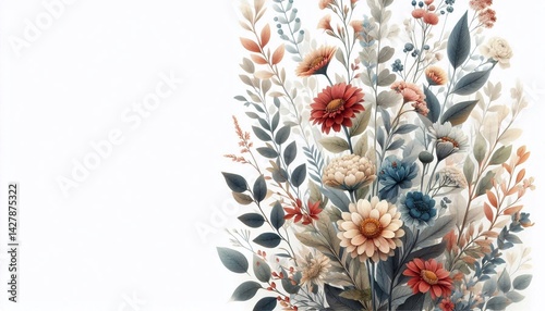 Watercolor floral vertical background with soft botanical elements