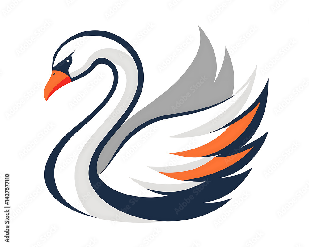 Obraz premium Flat and Minimal Swan mascot logo icon design