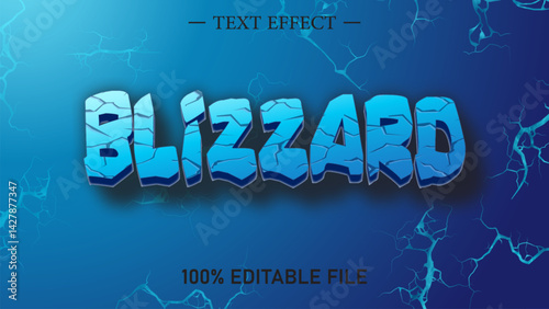 Blue blizzard text style, editable text effect.