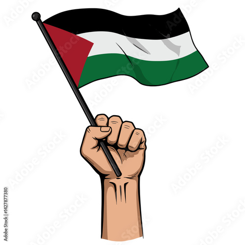 A raised fist holding the Palestinian flag, symbolizing resistance and solidarity
